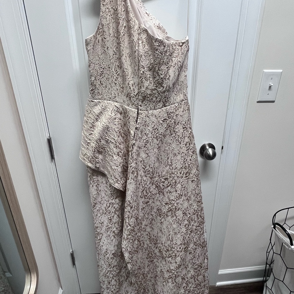 Teri Jon One-Shoulder Champagne Textured Gown - Picture 4 of 10